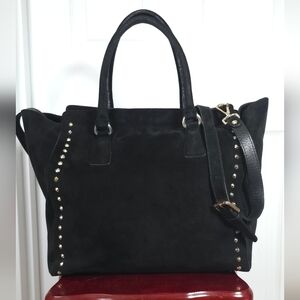Stuart Weitzman Y2K Messy Girl Boho  Black Suede Studded Tote Bag Baddie